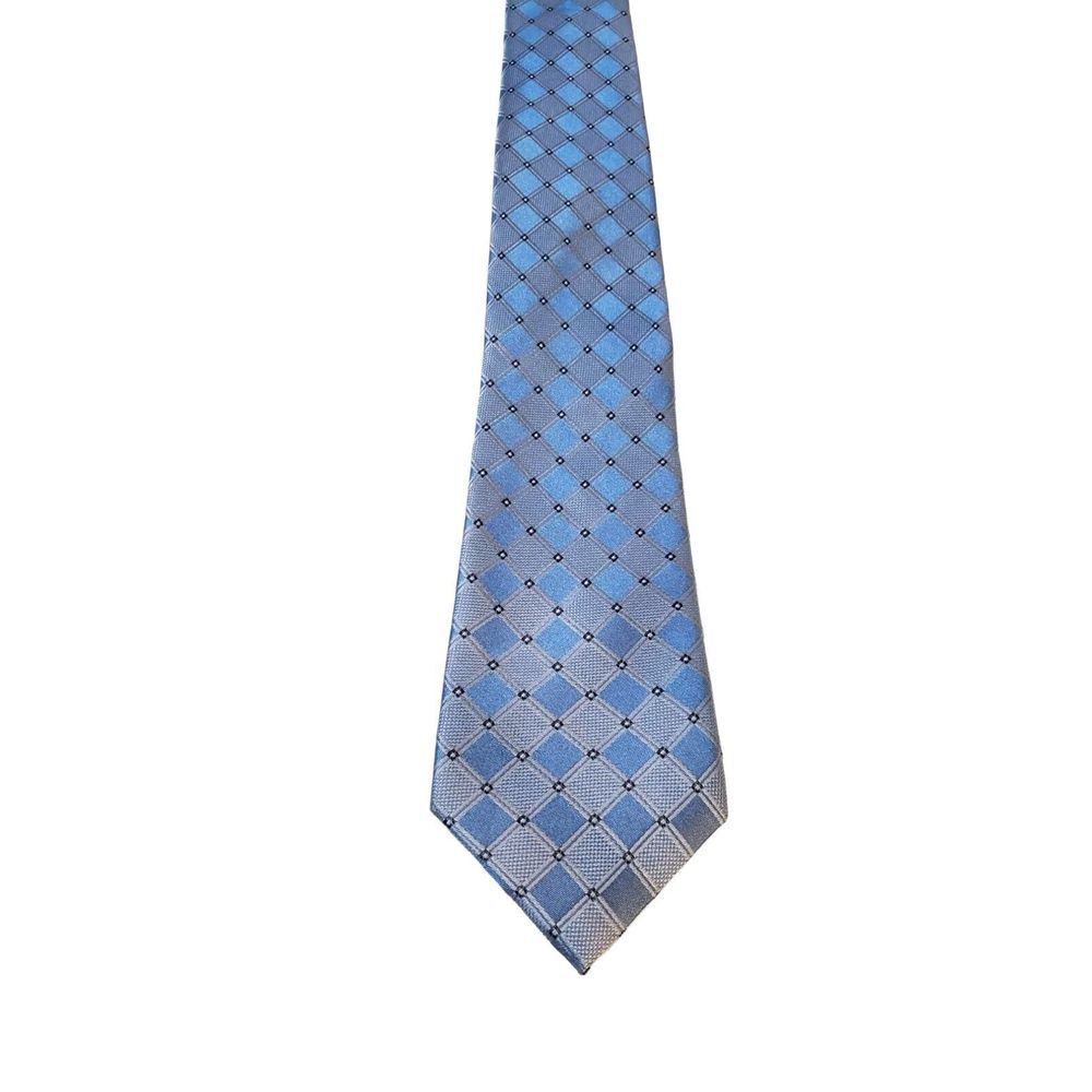 IZOD Necktie‎ Silk Ice Blue Geometric Square Pattern Office Executive Work Tie